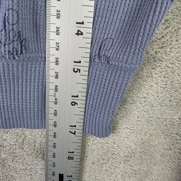 Womens Victorias Secret Pink Sleepwear Blue Crop Top Waffle Knit Long Sleeve XS - Picture 6 of 7